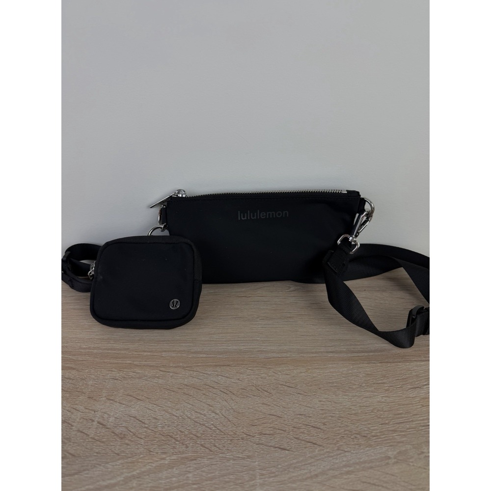 Lululemon Black Dual Sling Crossbody Bag Zip Closure w/ Pouch Adjustable Strap